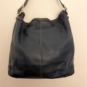Genuine pebble leather shoulder bag in a beautiful shade of dark blue.